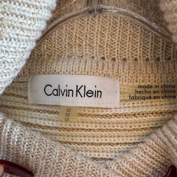 Calvin Klein Elegant Cream Copper Metallic Striped Cowl Neck Sweater Size M - Picture 15 of 16